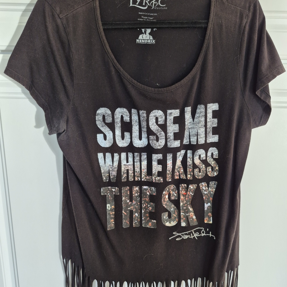 Vintage Fringed Jimmy Hendrix Purple Haze Lyric Graphic Fringe Tee
